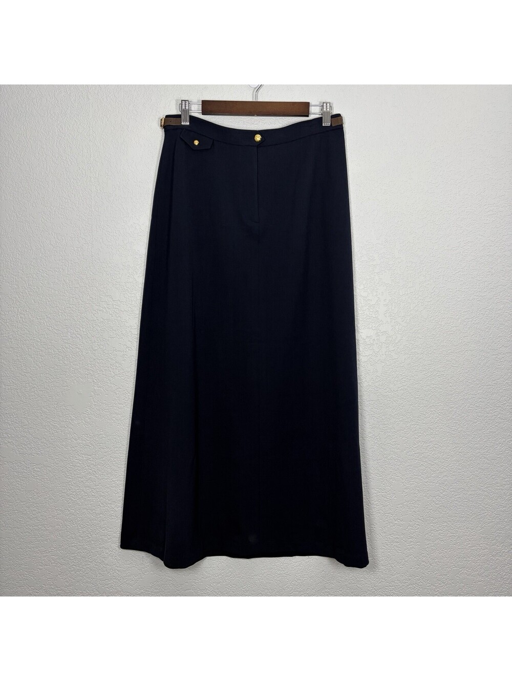 Vtg Lauren Ralph Lauren Women’s 8 Wool Blend Maxi Skirt Navy Gold Button Preppy
